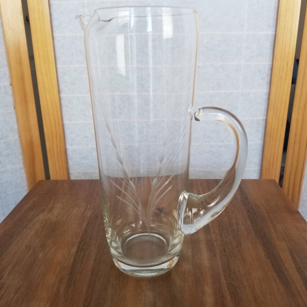 Vintage Pitcher Etched Wheat Design MCM Martini Ice Guard 9.5" Tall Barware